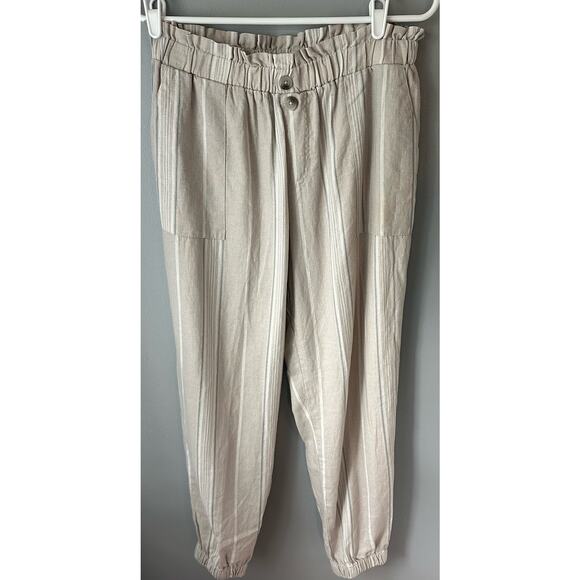 Sincerly Jules Pants - Sincerely Jules Mid Rise Linen Blend Neutral Striped Jogger Pant Size Large